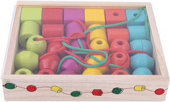 Bead Toys Wooden Safe Non-Toxic Educational Stacking Block Sturdy Durable Bead Stacking Toy for Toddlers van Merkloos	