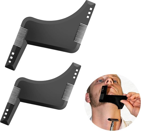 Beard sjabloon - Baardstencils voor mannen - Zwart - Baard sjabloon voor kinderen - Snorren - Nek voor baardcontour - Pack van 2 van Vinmoza