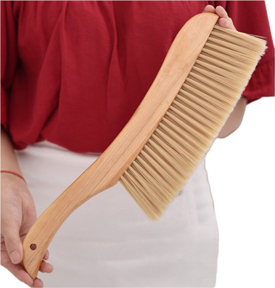 Bedborstel met lange steel - Houten stofborstel - Huishoudelijke tapijtreinigingsborstel - Groot formaat - 39*10,5*4 cm - Beige - 1 stuk van Merkloos	
