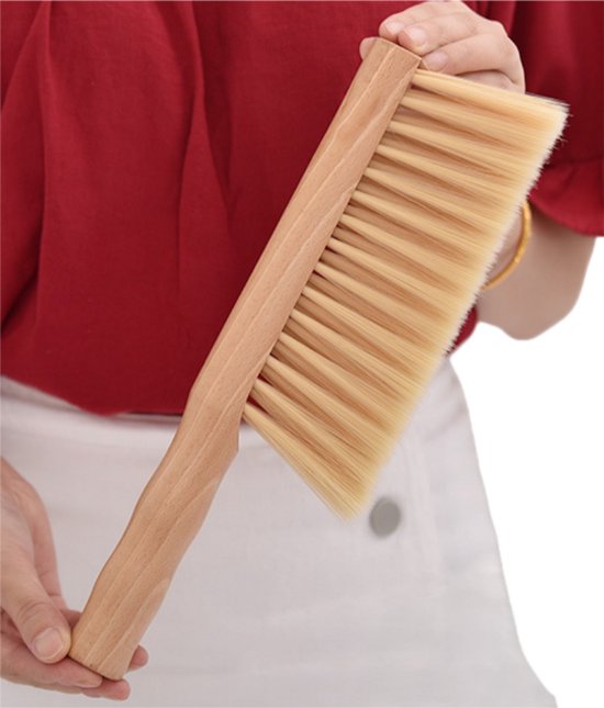 Bedborstel met ronde steel - Houten stofborstel - Huishoudelijke tapijtreinigingsborstel - 29,8*9 cm - Beige - 1 stuk van Vero Mano