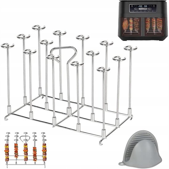 Bedee 2 x RVS verticale grills - Verticale multi-pins rotisserie - met 14 grillstaven - Zwart - voor Ninja Foodi Double Basket AF300EU/AF400EU Airfryers van Bedee