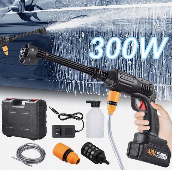 Bedee Hogedrukreiniger - 300W Accu (48V) + 8 liter/minuut - Snoerloos met oververhitting beveiliging - Voor voertuig reiniging van Bedee