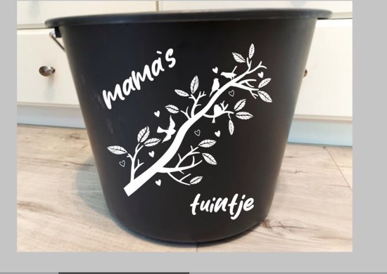 Bedrukte emmer mama`s tuintje, Bedrukte emmer, Emmer, Mama`s tuintje, Emmer met tekst, Moederdag, Cadeau, Cadeau emmer van JilleJille