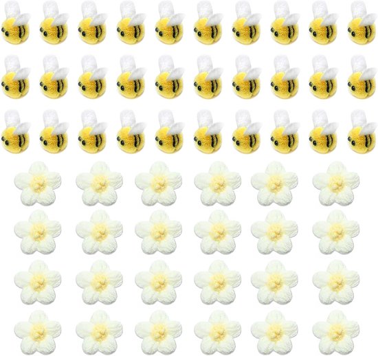 Bee Decoratie - 30 Stuks - Bijen Versieringen met 20 Haakbloemen - Pluche Materiaal - Kleine Vilt Bijen Versieringen voor Haar Ropes - Hoeden - Sjaals