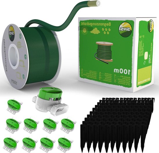 begrenzingskabel-300-grondpennen-10-kabelconnectoren-robotmaaier-grasmaaier-accessoires-SET-begrenzingsdraad-zoekkabel-compatibel-GARDENA-Bosch-Automotive-HUSQVARNA-WORX-HONDA-ROBOMOW100m-SetGroen-robotmaaier-Tuin-onderhoud-Tuingereedschap van SetGroen