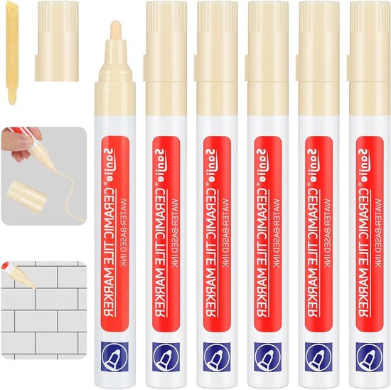 Beige Voegenmarker Set van 6 Stuks met Vervangtips, Waterdichte Voegenrenovatie voor Keuken en Badkamer Tegels van Merkloos	