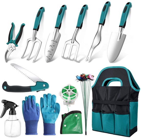 BELICOO Tuingereedschapset, 22-delige tuinset met gereedschap voor tuinieren, handtas met organizer voor tuingereedschap, ideale tuincadeauset voor vrouwen en mannen van BELICOO