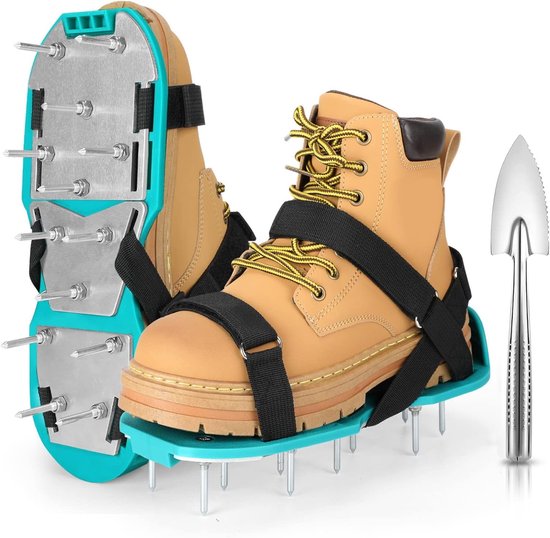 Beluchtingsschoenen voor gazon - voorgemonteerd - met spikes voor gazonbeluchting in tuin en erf - blauw van Merkloos	