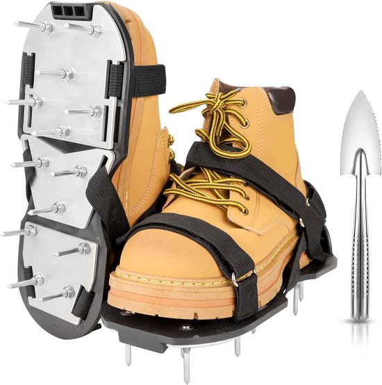 Beluchtingsschoenen voor gazon - voorgemonteerd - met spikes voor gazonbeluchting in tuin en erf - zwart van Merkloos	