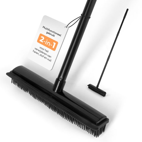 Bene Vivere® 2-in-1 Rubberen Bezem - Met Ramenwasser - Multifunctioneel - Vloertrekker met steel - Bezem met Rubberen borstel en Raamwisser - Vloerwisser badkamer - Vangt Katten en Hondenharen