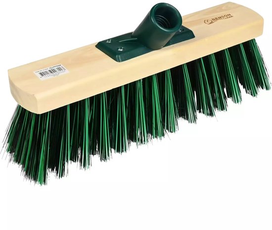 Benson Groene straatbezem - 30 cm - Houten steel - Vijf rijen borstels - Voor buitengebruik van Benson