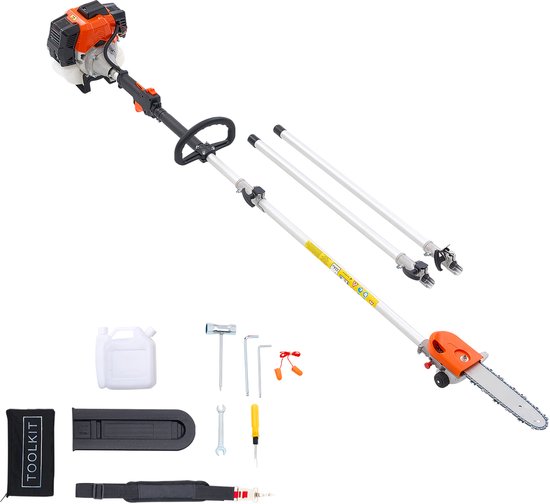 Benzine-Aangedreven Snoeizaag met Steel, 43cc 2-Taktmotor, Telescopische Zaag met Draaibare Kop, Uitschuifbare Steel van 2,11-3,61 m, Zaagblad van 25,4 cm, Brandstoftank van 850 ml, Ideaal voor Het Snoeien van Bomen