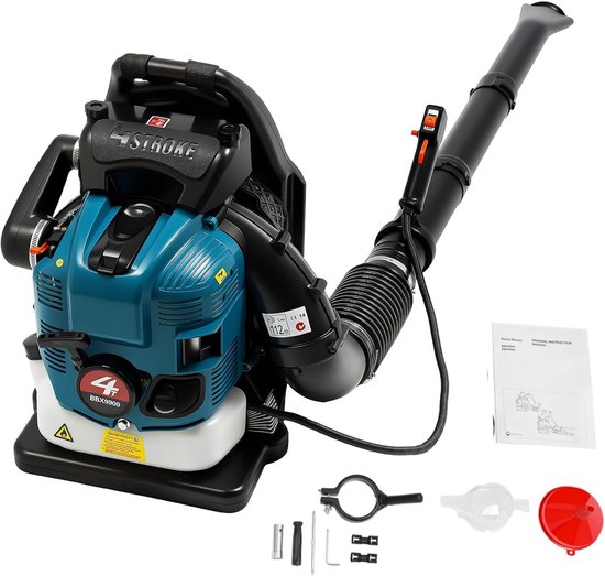 Benzine Bladblazer - Tuinblower Krachtig - Snel Tuin Opruimen - 4-takt Motor 75.6CC - 12.38 kg 32x23x56cm - Blauw