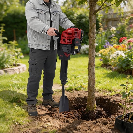 Benzine Graafmachine - Tuinfrees Tuinboor - Bomen Verplanten - 3 Verwisselbare Koppen - 95 cm Lengte - Zwart