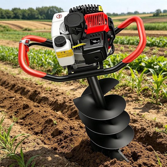 Benzine Grondboor - Draagbare Boormachine - Schuttingen Plaatsen - Krachtige 4-Takt Motor - 20cm Boordiameter - Zwart