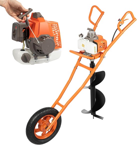 Benzine Grondboor - Paalboor Machine - Gaten Boren Tuin - Inclusief 30cm Boor - 63CC Motor - Oranje