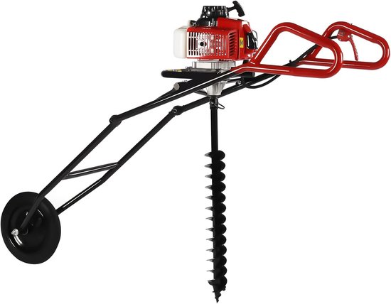 Benzine Grondboor - Paalgat Graver - Efficiënt Gaten Boren - Inklapbaar Ontwerp - 63CC 3PK - Rood Zwart