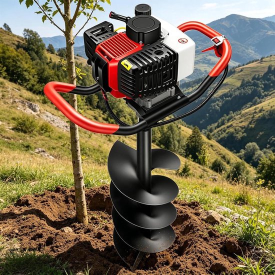 Benzine Grondboor - Tuinboor Grasmaaier - Gaten Boren - 4-Takt Motor - 12cm Diameter - Zwart