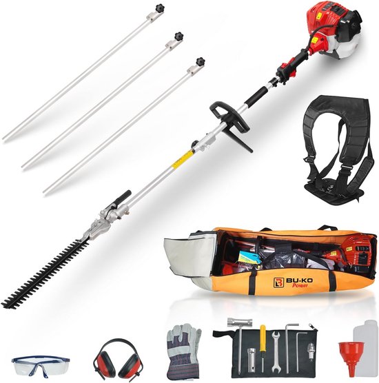 Benzine Heggenscharen met Verlengstang voor Hoge Heggen en Struiken - Comfortabele Opbergtas Inbegrepen van Merkloos	