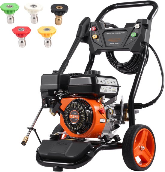 Benzine Hogedrukreiniger, 3950PSI, 10 L/Min, 2,6 Gpm, Koperen Pomp, 5-Delige Sproeierset