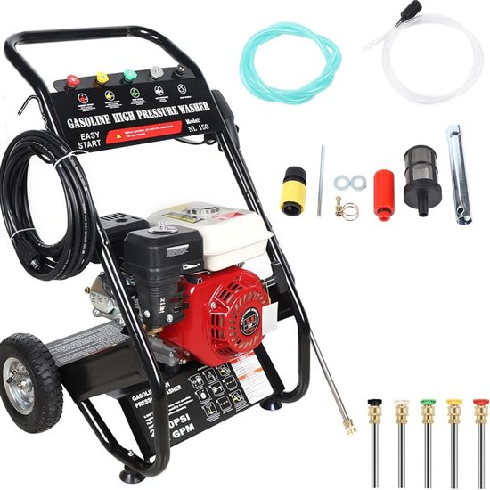 Benzine Hogedrukreiniger - Hogedrukspuit - Terras Reinigen - 75 pk Motor - 2200 PSI - Zwart en Rood
