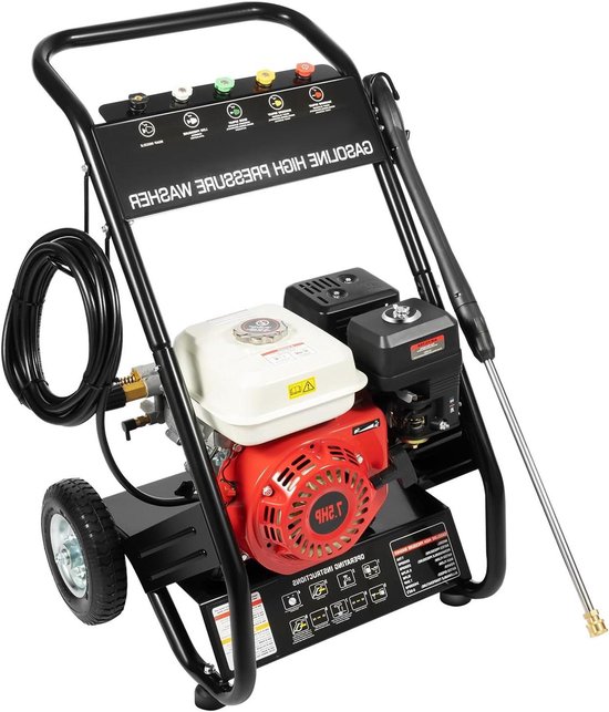 Benzine Hogedrukreiniger - Krachtige Reiniger - Auto en Huis - 5 Sproei standen - 2200 PSI - Zwart en Rood