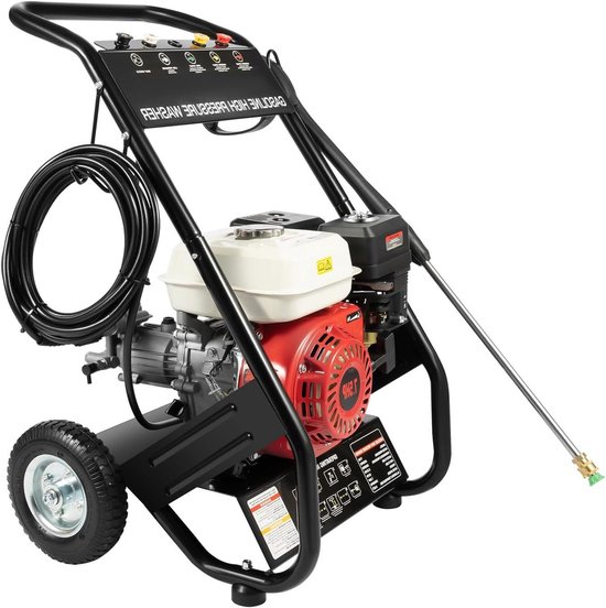 Benzine Hogedrukreiniger - Krachtige Reiniger - Terras Auto Industrie - 170 Bar Druk - 8 Meter Slang - Zwart Rood van Merkloos	