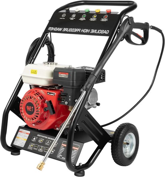 Benzine Hogedrukreiniger - Oppervlaktereiniger Drukreiniger - Terras Reinigen - Krachtige Nokkenpomp - 2200 PSI - Zwart Rood