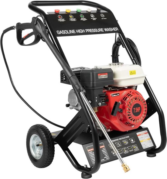 Benzine Hogedrukreiniger - Oppervlaktereiniger Stoomstraler - Terras Reinigen - 5 Sproeiers - 2200 PSI - Zwart Rood