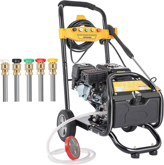 Benzine Hogedrukreiniger - Terrasreiniger Krachtig - Buitenruimte Reinigen - 75 pk Motor - 170 Bar - Zwart Rood