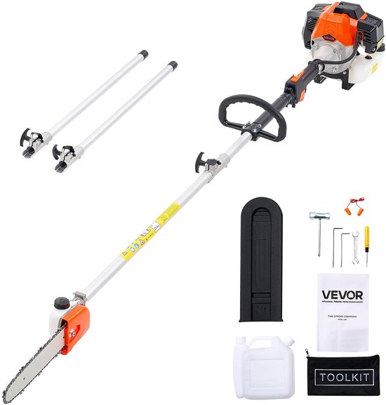 Benzine Kettingzaag - Boom Snoeier - Tuinonderhoud - Uitschuifbaar tot 3.55m - 25.5 cm zaagblad - Zwart en zilver