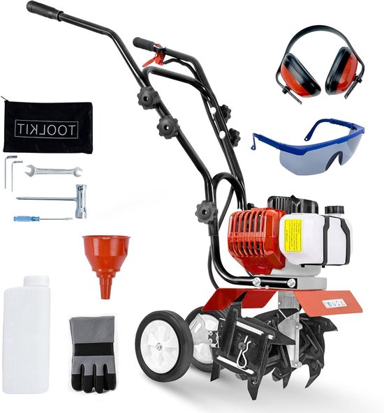 Benzine Tuinfrees - Motor cultivator Bodemwoeler - Bodem losmaken - Krachtige 52CC motor - 28cm werkbreedte - Zwart en Oranje van Merkloos	