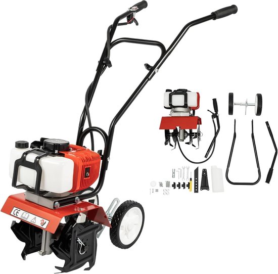 Benzine Tuinfrees - Motorhak Grondbewerker - Tuin Grond Voorbereiden - Zelfaandrijving Wielmotor - 50 x 87 cm - Zwart Rood van Merkloos	