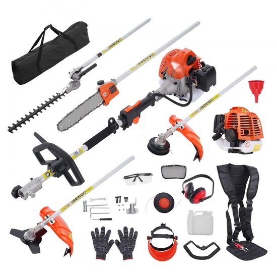 Benzine Tuinmultitool - 5-in-1 26 cc - Heggenschaar - Draadtrimmer/Kantenmaaier - Bosmaaier - Stoksnoeizaag/Kettingzaag - Verlengsteel