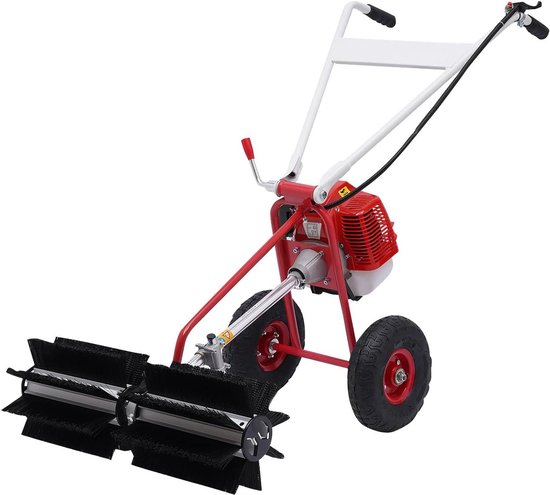 Benzine Veegmachine - Commerciële Veegmachine - Opritten Reinigen - Krachtige Tweetakt Motor - 22cm Borstelkop - Zwart