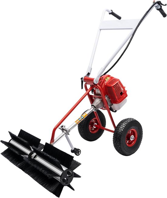 Benzine veegmachine - Handveger - Vuil verwijderen - Krachtige 17 pk motor - 60 cm werkbreedte - Rood/Zwart