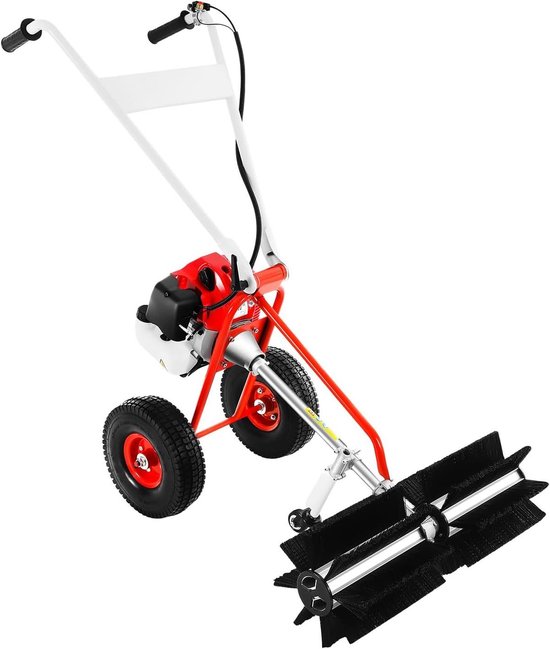 Benzine Veegmachine - Loopmaaier - Buiten reinigen - Krachtige motor - 60 cm werkbreedte - Rood zwart