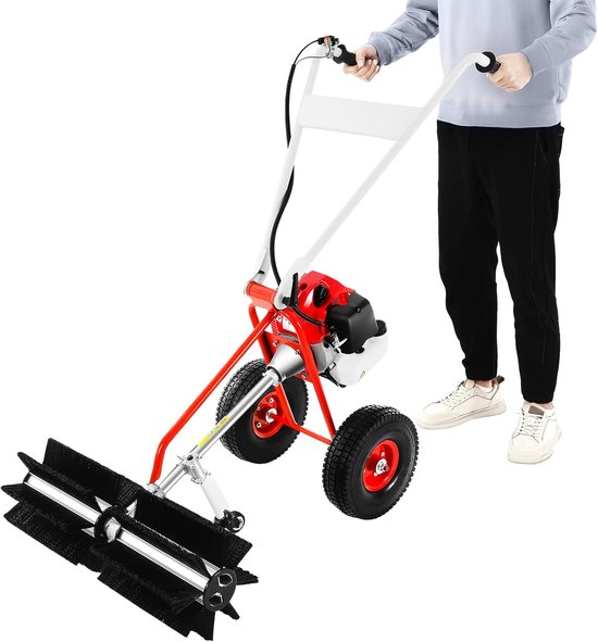 Benzine Veegmachine - Motorbezem - Buiten Reinigen - 43cc 2-Takt Motor - 60cm Werkbreedte - Rood Zwart van Merkloos	