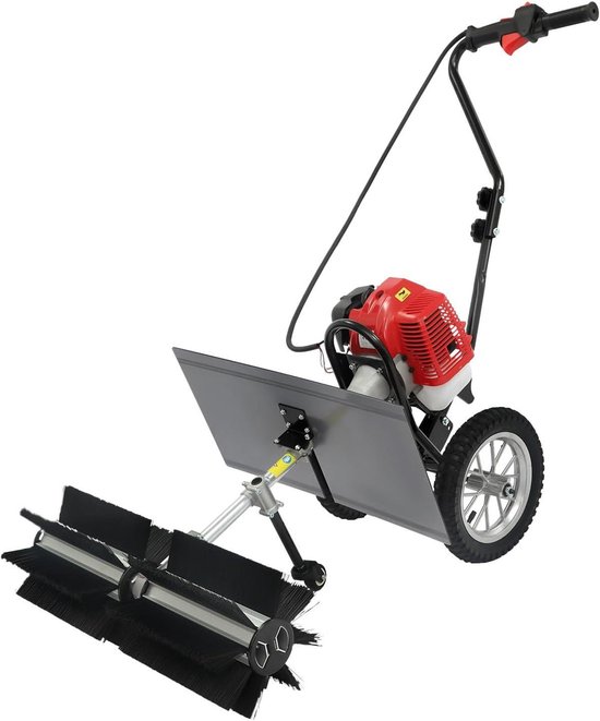 Benzine Veegmachine - Motorbezem - Efficiënt Reinigen - Krachtige 43CC Motor - 60 cm Werkbreedte - Zwart