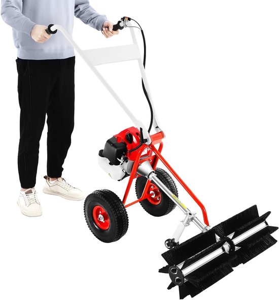 Benzine Veegmachine - Motorbezem Gazon - Terrassen Reinigen - Krachtige 2-takt motor - 43CC - Rood