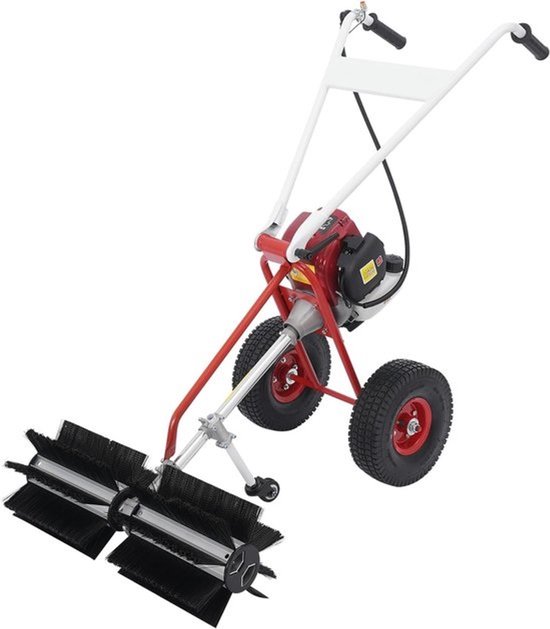 Benzine Veegmachine - Motorbezem Kunstgras - Buiten Reinigen - 4-Takt Motor - 60cm Werkbreedte - Zwart Rood
