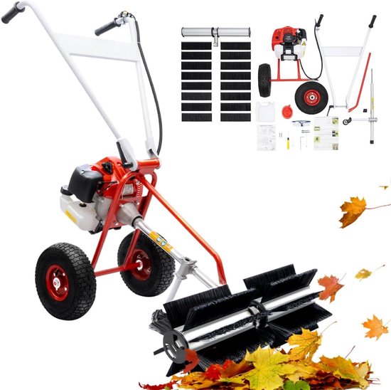 Benzine Veegmachine - Motorbezem - Opritten Reinigen - 60cm Werkbreedte - 43cc Motor - Rood van Merkloos	