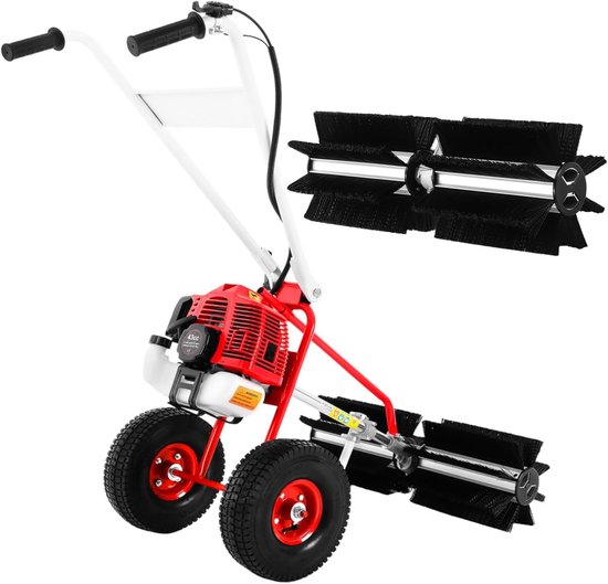 Benzine Veegmachine - Motorbezem Sneeuwruimer - Winterklaar Maken - 60cm Borstelbreedte - 43cc 1.7pk - Rood Zwart