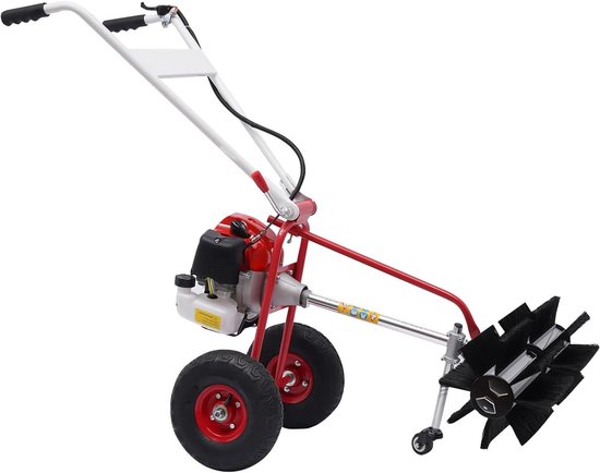 Benzine Veegmachine - Wegveegmachine Handveegmachine - Terrassen Reinigen - Krachtige Tweetaktmotor - 76 x 31 x 49 cm - Rood