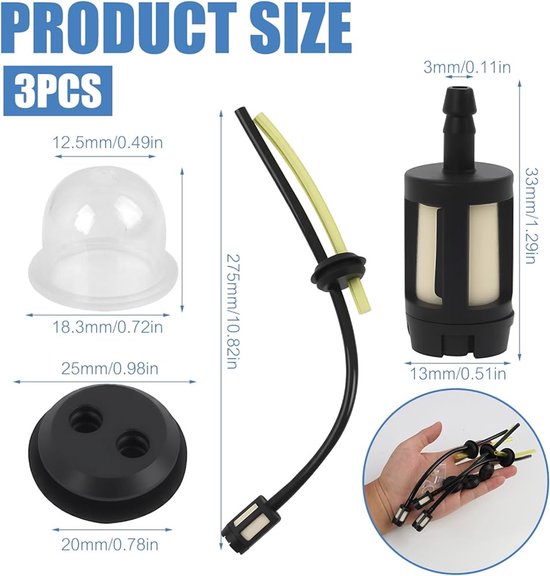 Benzinefilterset - set van 3 - geschikt voor grastrimmer van Merkloos	