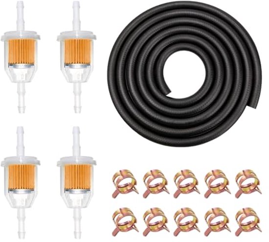 Benzineslang 2 m met 10 klemmen en 2 brandstoffilters voor motorfiets en auto van Merkloos	