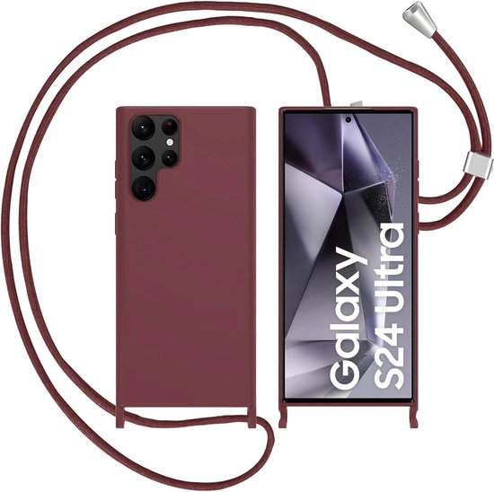 Beschermhoes compatibel met Samsung Galaxy S24 - halsketting - TPU - dun - schokbestendig - verstelbaar - sleutelkoord - wijnrood van Merkloos	