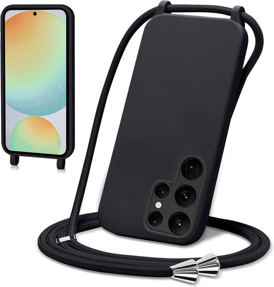Beschermhoes voor Samsung Galaxy S25 Ultra - koord - halsketting van vloeibare siliconen - sleutelkoord - schokbestendig - zacht TPU van Merkloos	