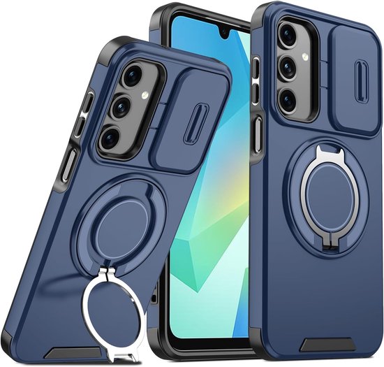 Beschermhoesje voor Samsung Galaxy A56 5G - met verschuifbare camera-afdekking - geïntegreerde houder - compatibel met magnetische houders - blauw van Merkloos	