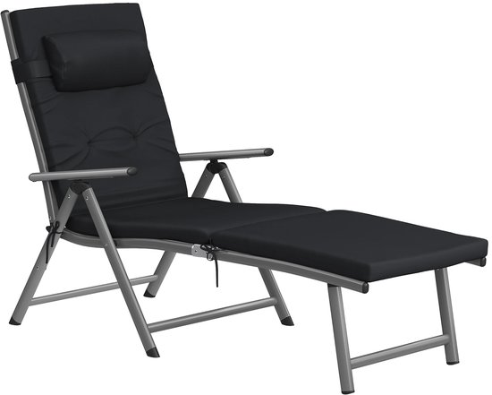 Betaalbare Goederen® zonnebed luxe - zwart - verstelbaar ligbed - zonnebedden ligbedden - ligbed tuin - tuin - zomer - zon - ligbedden - ligbed buiten